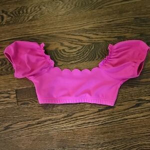 Vibrant Pink Scalloped Puff Sleeve Crop Top